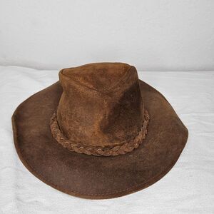 Minnetonka Brown Suede Leather Hat with Braided Band & Bendable Brim Size M